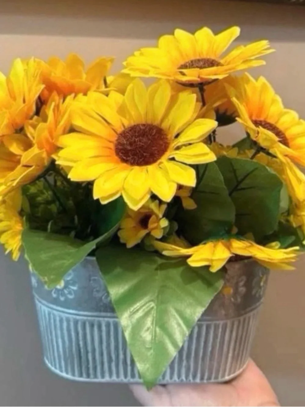 BUNDLE of 2 Yellow Sunflower Artificial Arrangements in Metal Planter - Brand: